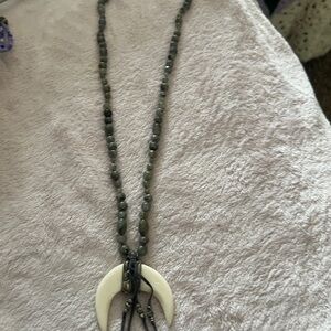 Chan Luu Gray Beaded Necklace with White Crescent Pendant
